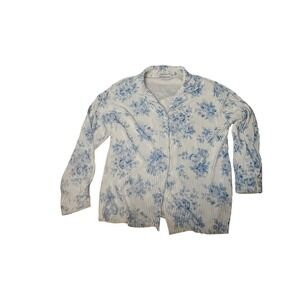 Waverles Womens Blue Floral Pinstripe Plisse Button Down Shirt Size M